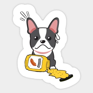 Cute French Bulldog spilled Mustard sauce Sticker